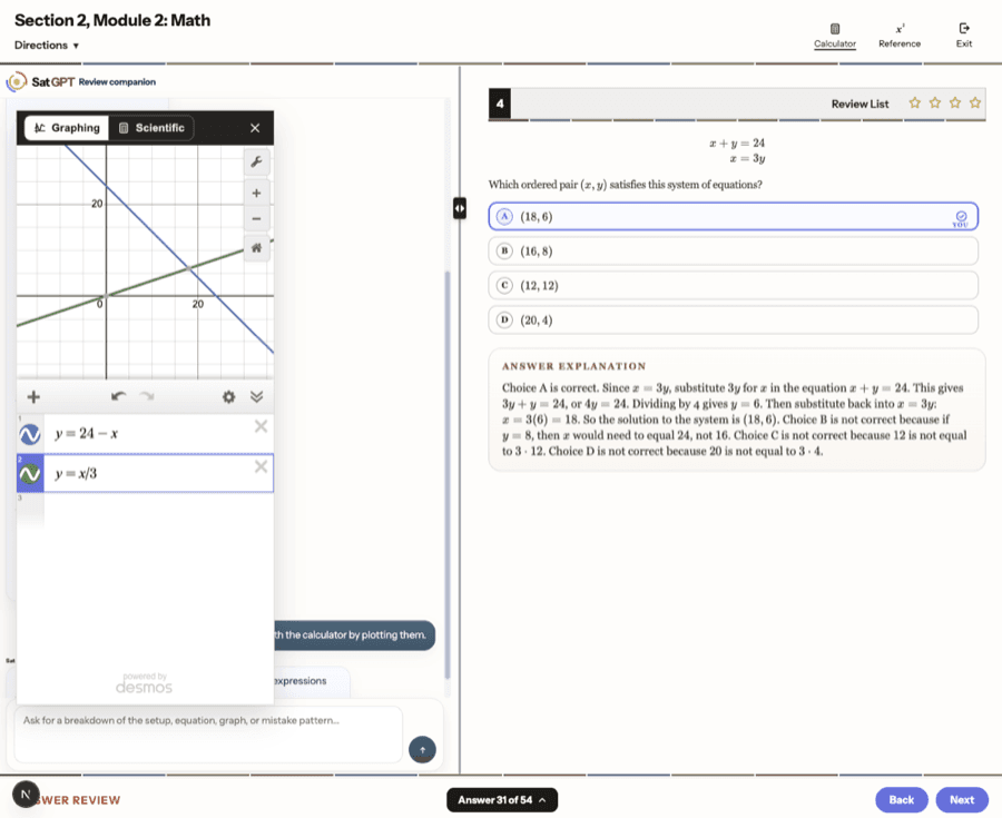 AI tutor in Math mode with calculator open